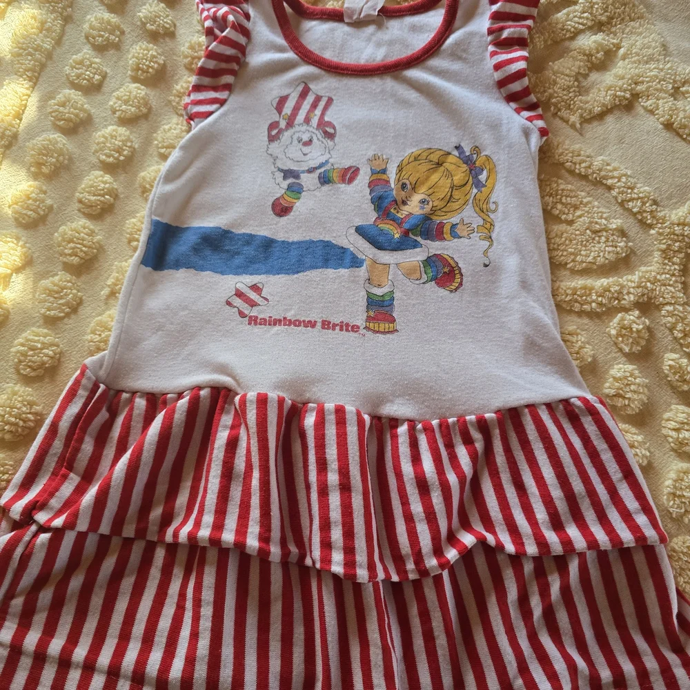 Vintage 1980's Rainbow Brite Striped Dress - Picture 1 of 2